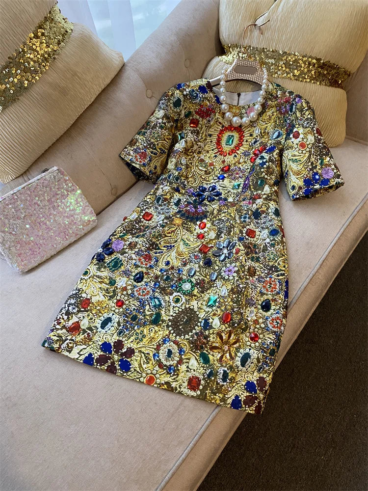 Retro Exquisite Rhinestone Beaded Luxury Dress