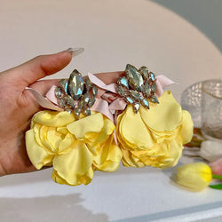 Charm Crystal Cubic Zircon Fabric Flower Big Earrings