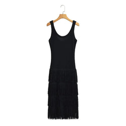 Knitted High Waisted Sleeveless Tassel  Elegant Dress