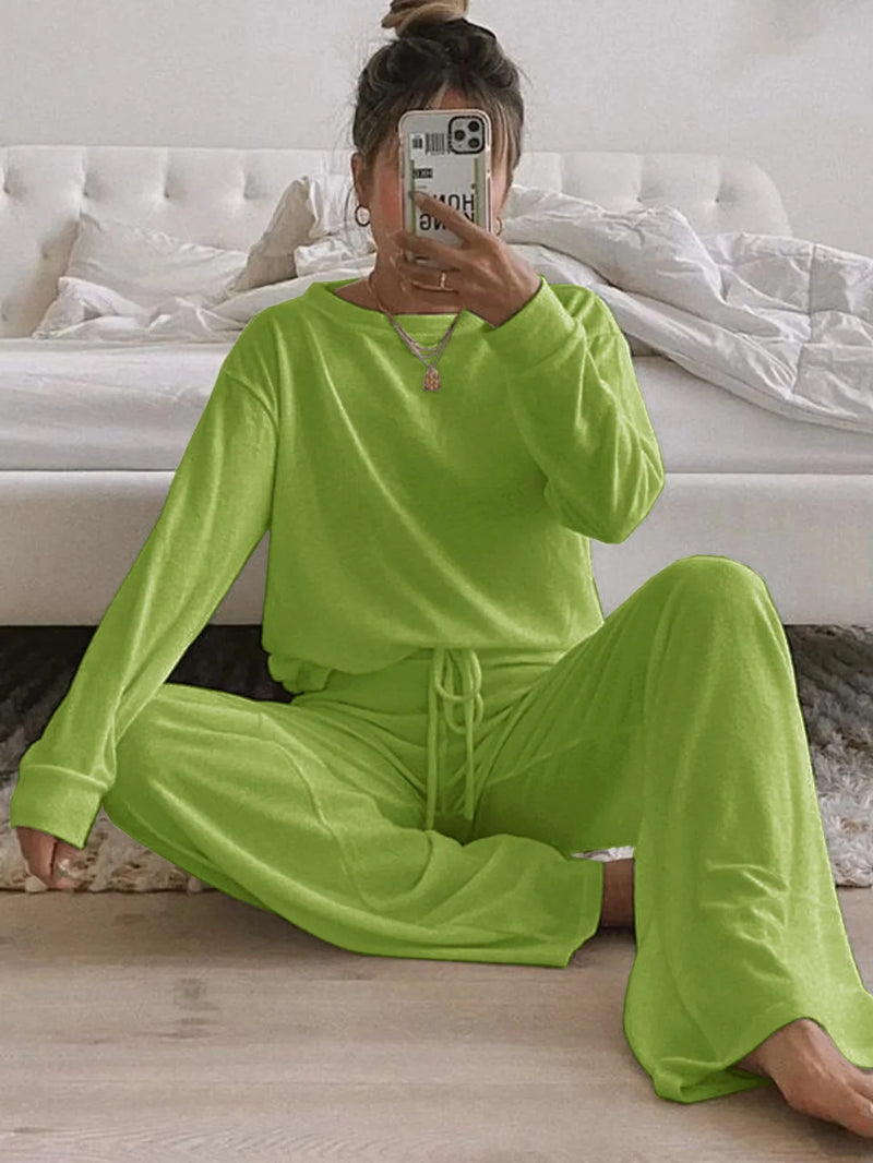 Round Neck Knit Sweater Long Sleeve Casual Suit