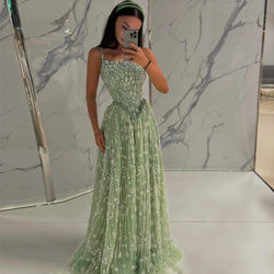 Elegant Sage Green Luxury Arabic Evening Dress