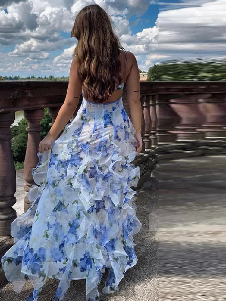 Chiffon Ruffles Strapless Sleeveless Backless Dress