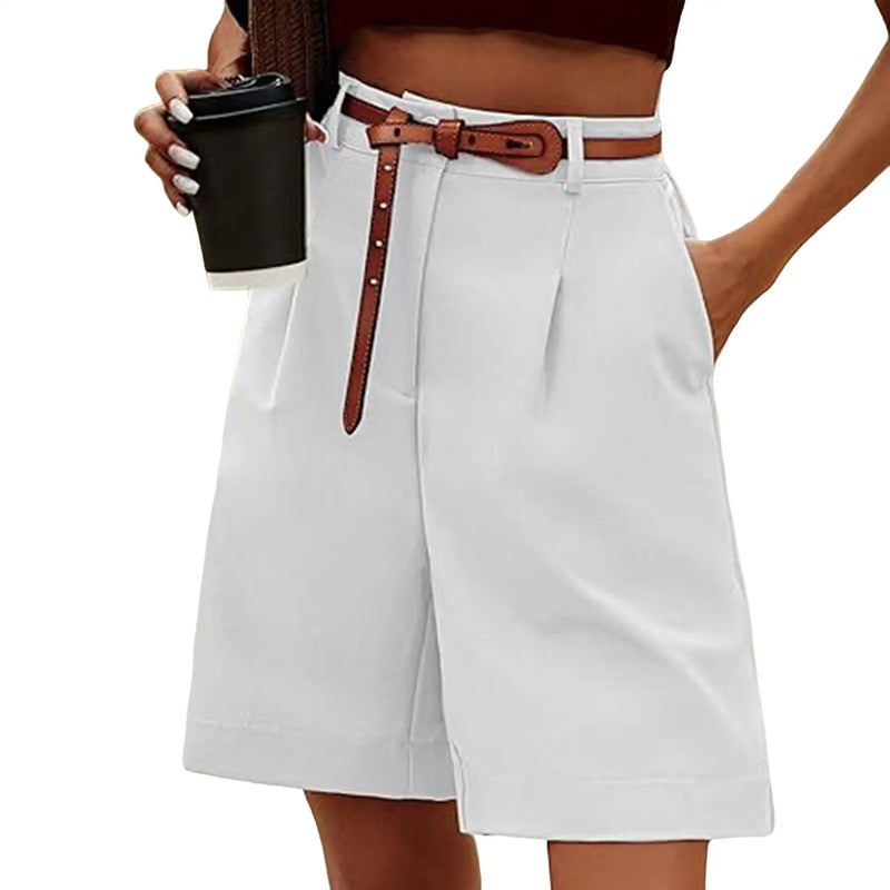 Elegant Straight Zipper Clouse Office Shorts