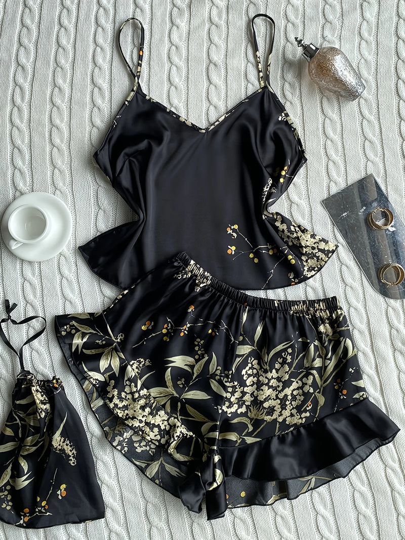 Ruffle Hem Shorts Pajama Set