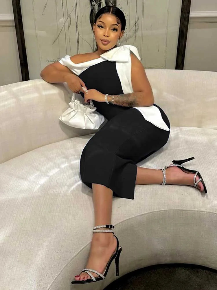 Elegant Lady Dress High Waist Knitted One-piece Dress