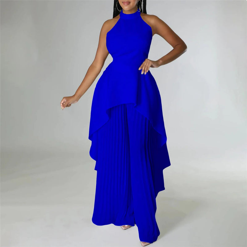 Turkey Sleeveless Tops Pleated Trouser Suit