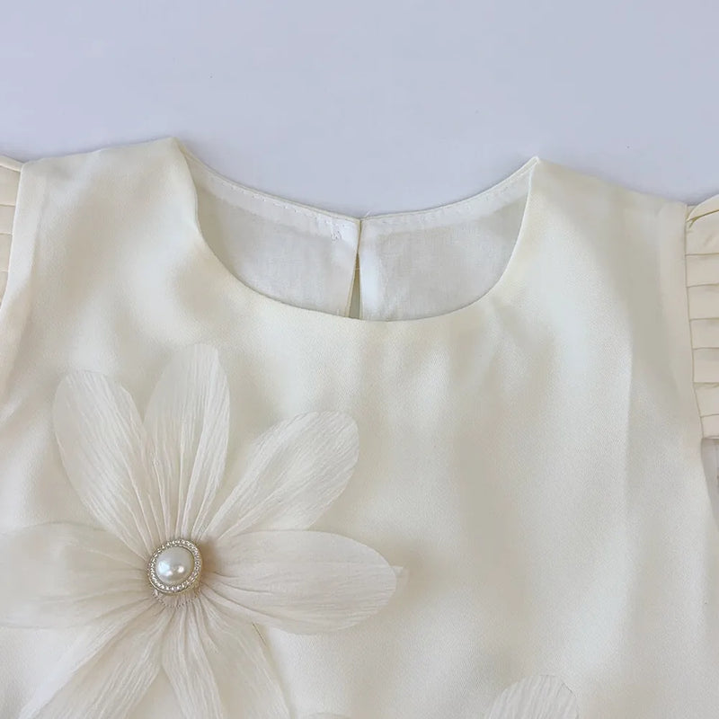 2-7 Year Old Girl Princess Beige Flower Tank Top Dress
