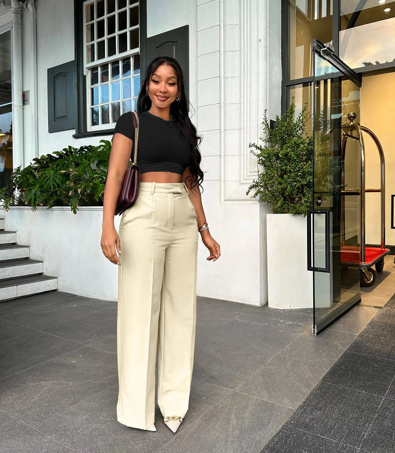 Elegant Wide Leg Pant High Waist Straight Trousers