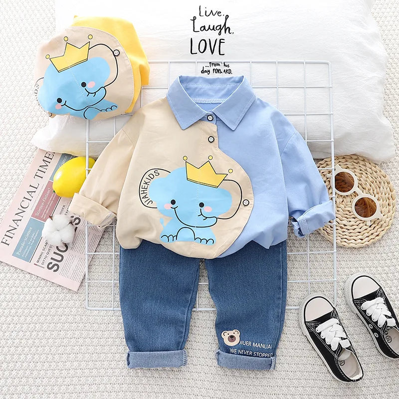 Cartoon Patchwork Long Sleeve Shirts + Pants