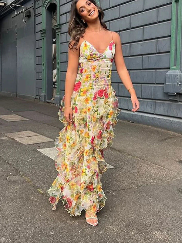 Chiffon Ruffles Strapless Sleeveless Backless Dress
