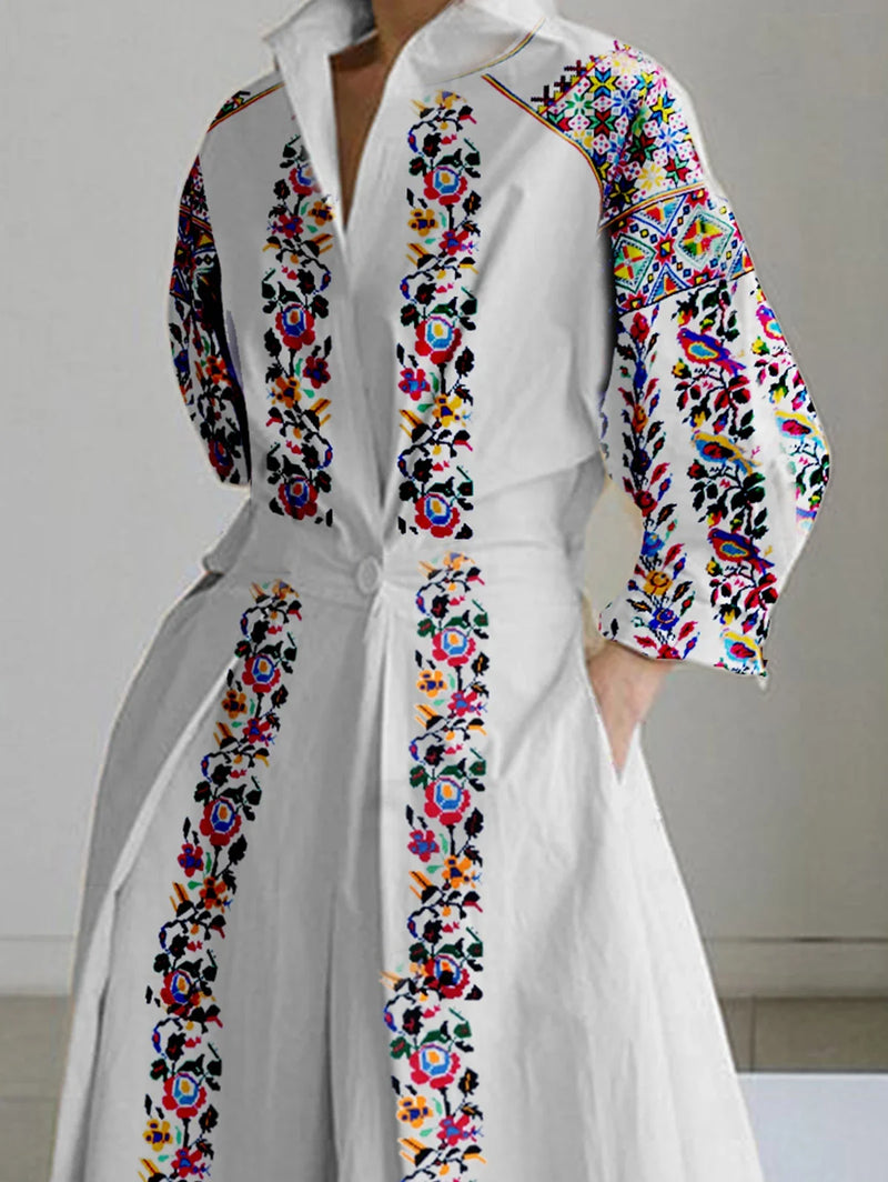 Shirt Dress Vintage Elegant A-Line Pleated Autumn Casual