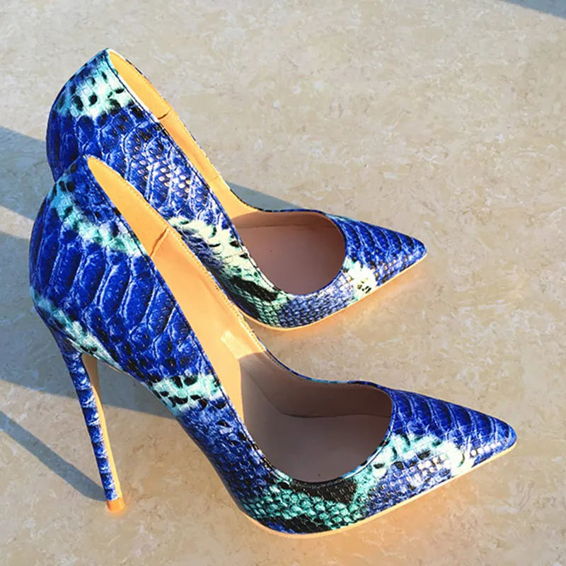 Women Snake Pattern Pointy Toe High Heels