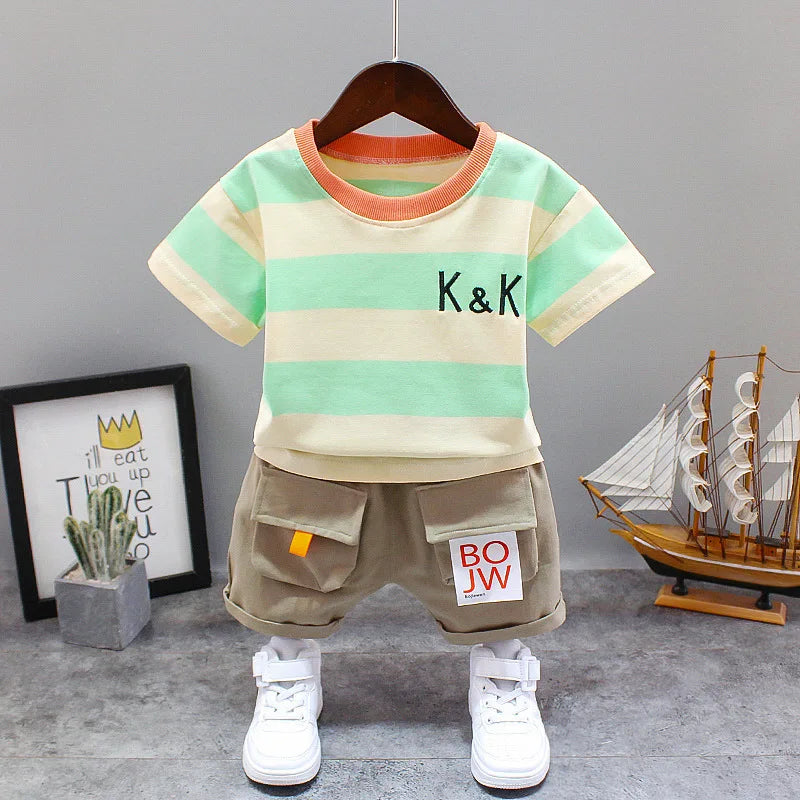 Summer Short Sleeve T Shirt and Shorts 2Pcs/Suit