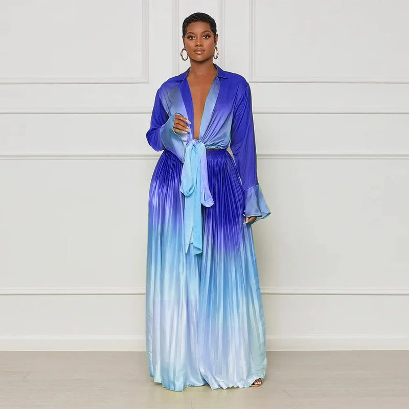 Sleeve Top And Casual Elastic Waist Wide Leg Long Pants