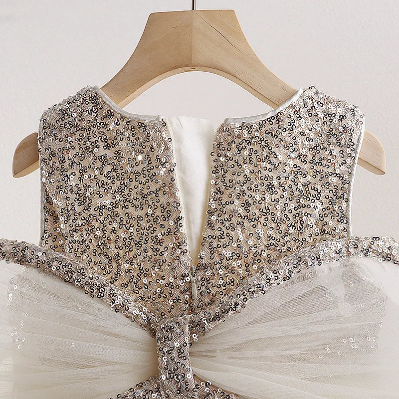 Sequined Vest Toddler Back Bow Princess Dress