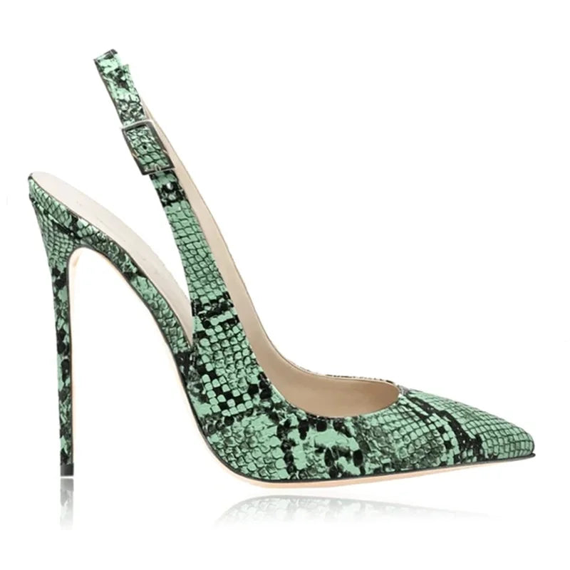Sexy Snake-effect Leather Ankle Strap Toe Shoes