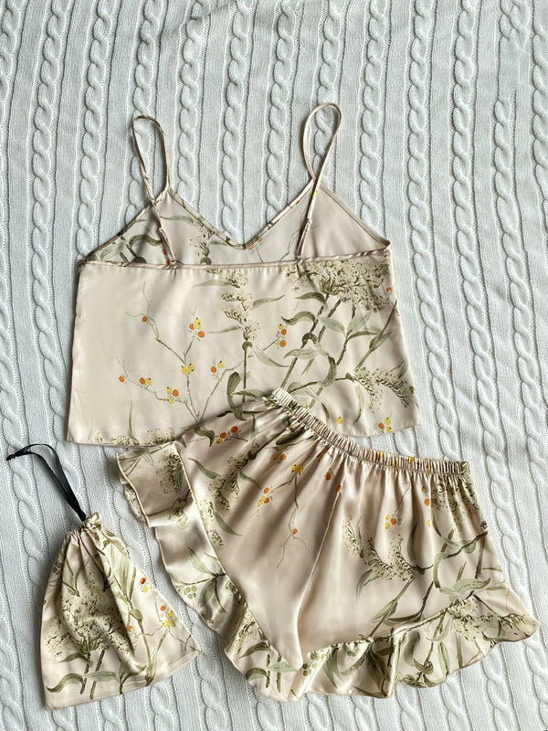 Ruffle Hem Shorts Pajama Set
