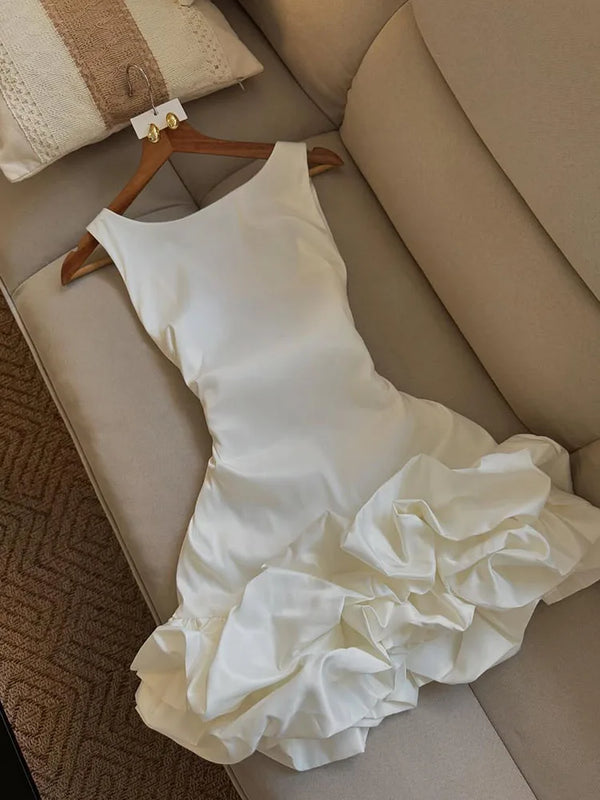 Elegant White French Retro Sleeveless Bud Hepburn Dress