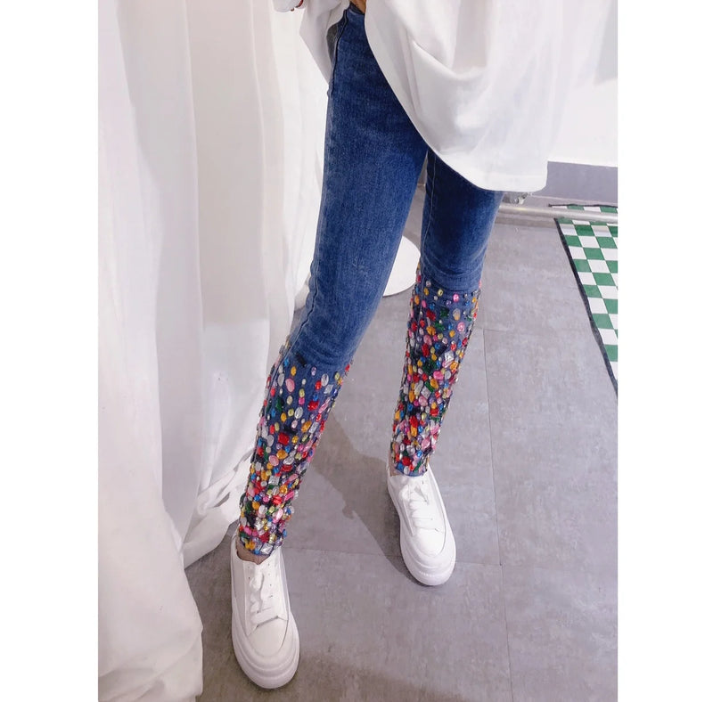 Blue Jeans Women Heavy Color Diamond