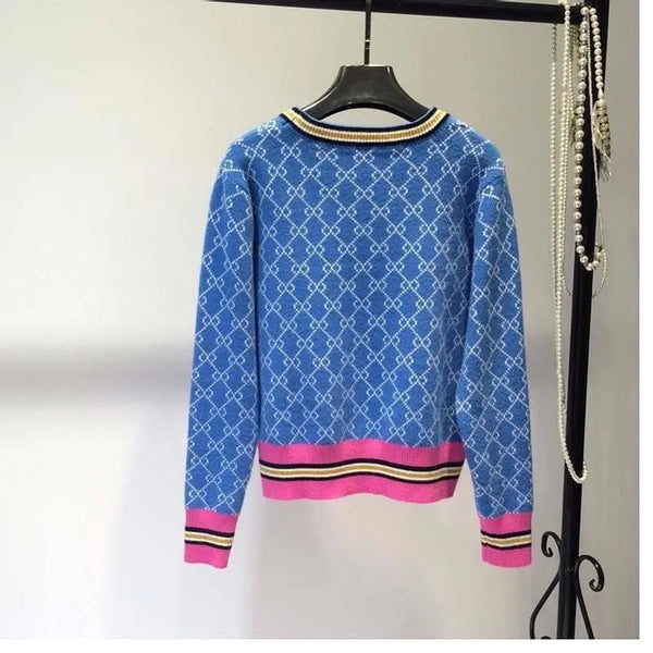 Jacquard Sweater Style Pullover Round Neck Geometric