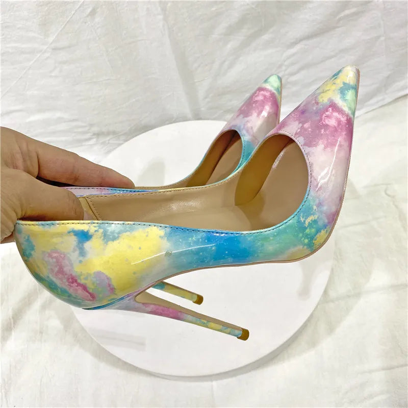 Colorful Print Patent Leather Pointed Toe
