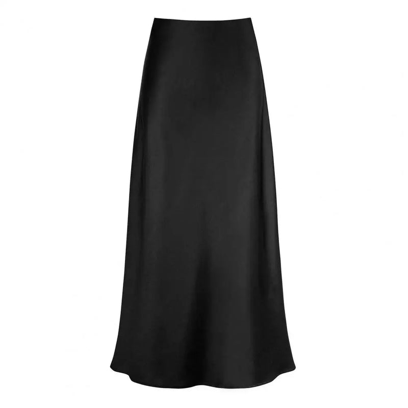 Elegant Silk Satin High Waist A-line Office Lady Skirt