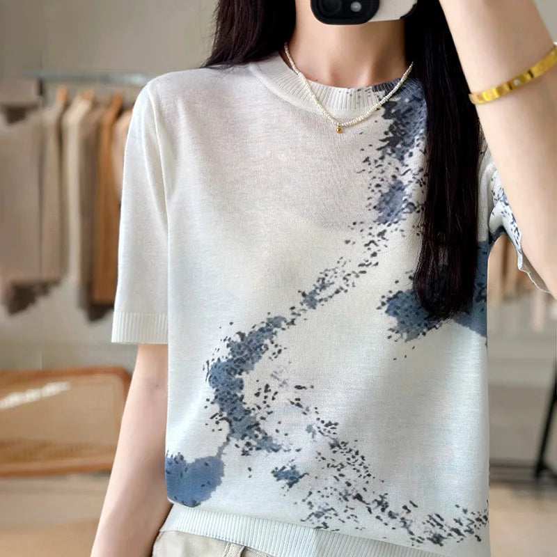 Thin Knitted Short-Sleeved Mulberry Silk Ice Silk Shirt