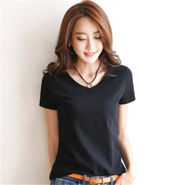 Cotton T-shirt V-Neck Short Sleeve