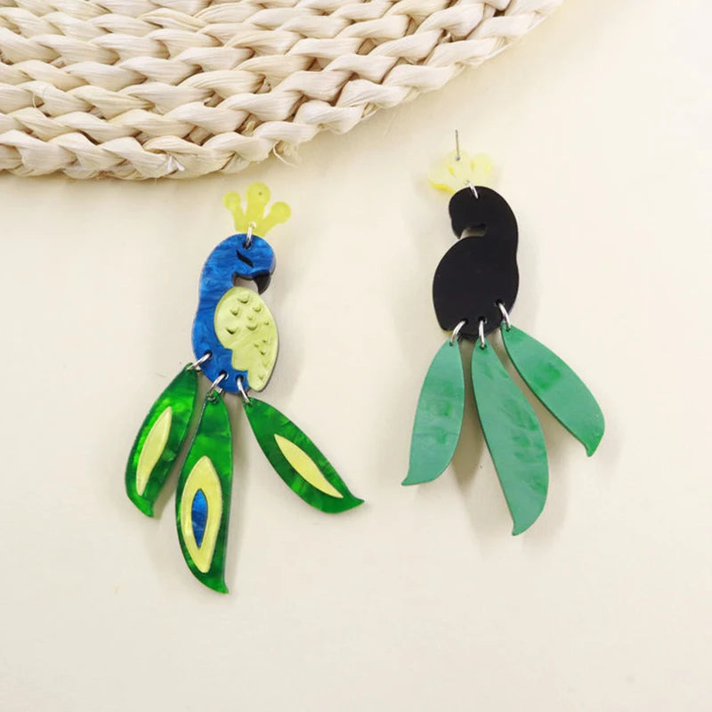 Cute Parrot Acrylic Birds Drop Dangle Earrings