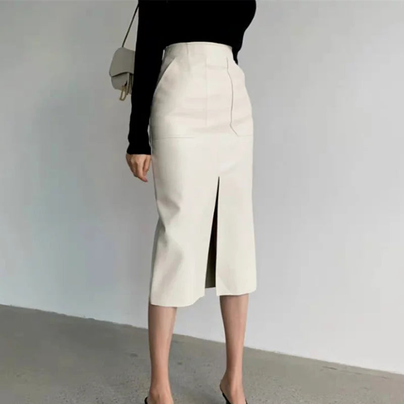 Slim Straight Faux Leather Skirt