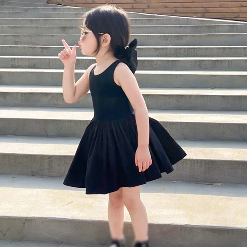 Summer Toddler Girls Dress Black Sweet Cool Wind Backless