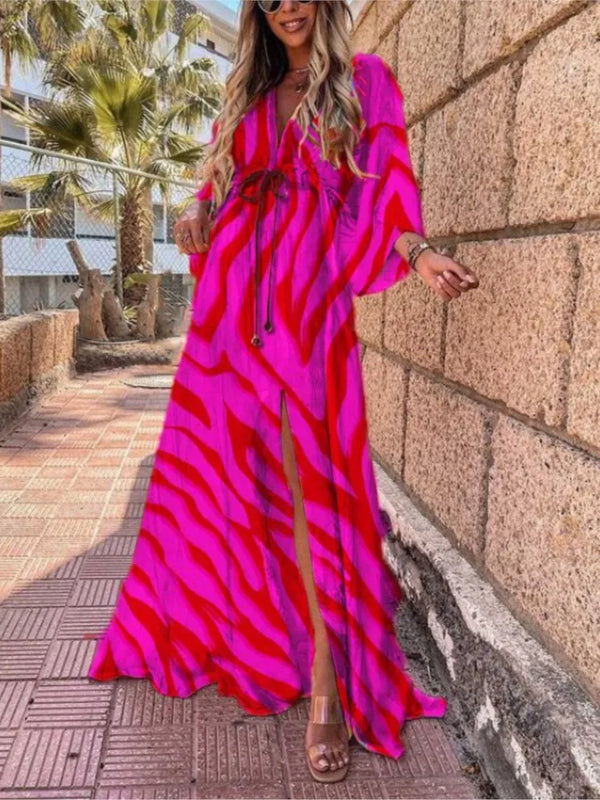 V-neck Bohemian Beach Slit Dress