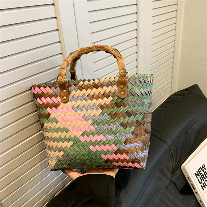 Retro Imitation Rattan Woven Bag