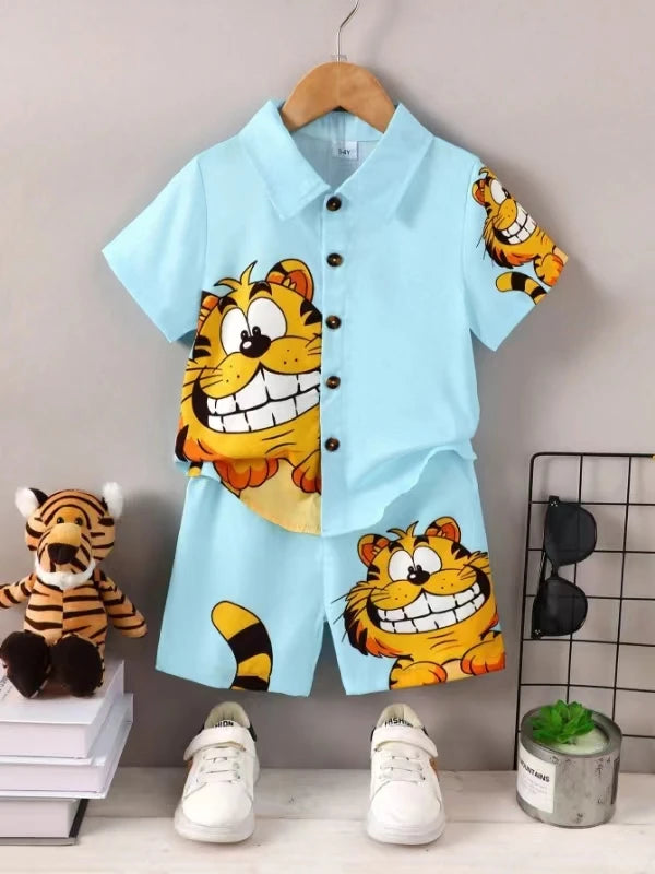 Summer Kid Boy Gentlemen Lapel Collar Top with Shorts