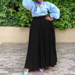Elegant Pleated Skirts High Waisted Belt