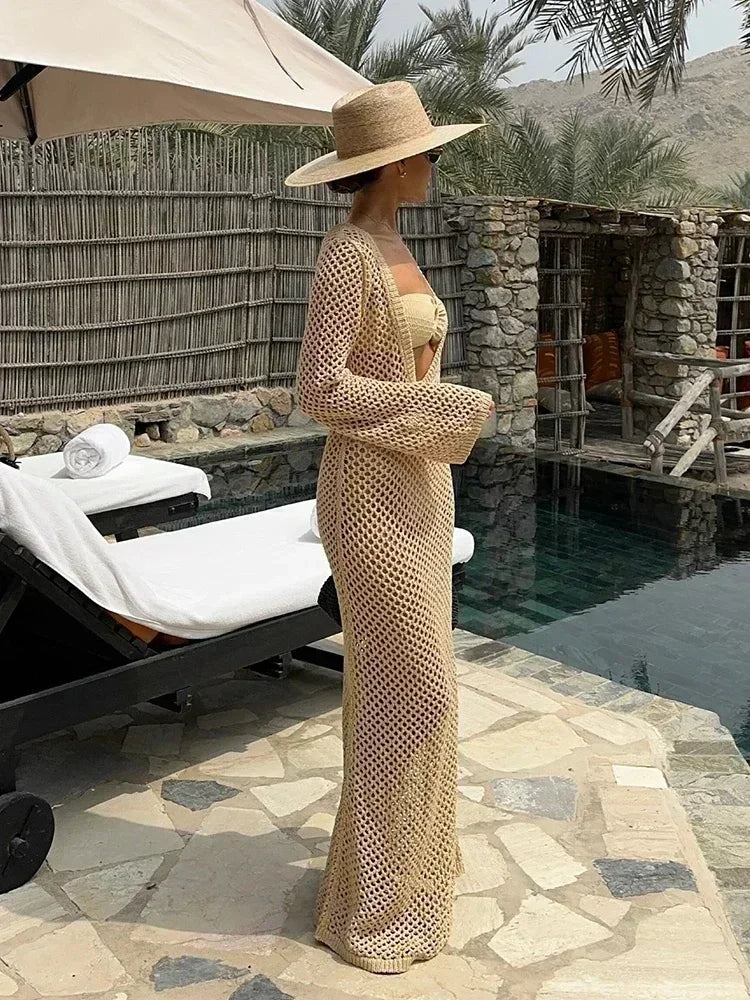 Sexy U-neck Bell Sleeve Knit Swimwear Bikinis Cover-ups
