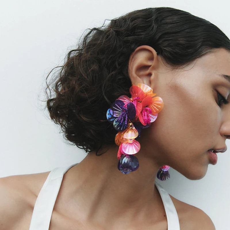 Resin Flower Multicolored Designs Bohemian Handmade Dangle Earrings