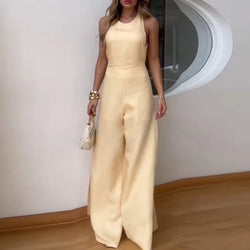 Elegant High Waist Slim Office Rompers Casual Wide Legger