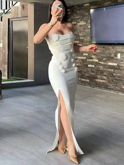BEAUKEY White Evening Floral Bandage Dress