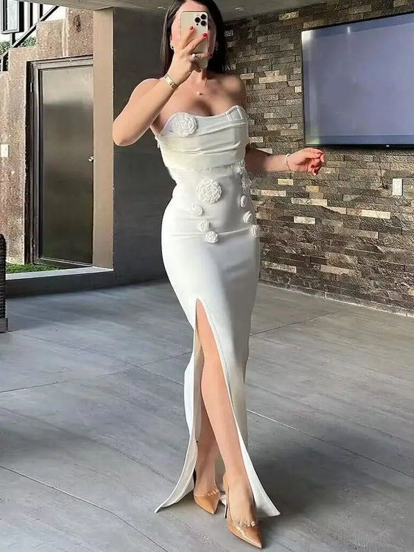 BEAUKEY White Evening Floral Bandage Dress