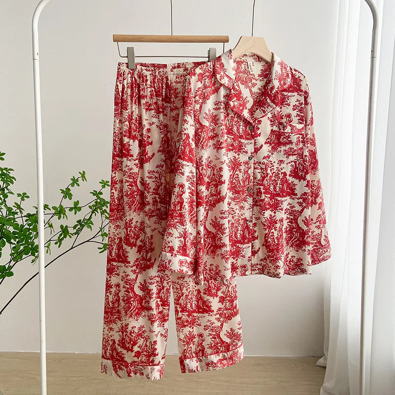 Feather Top Pants Satin 2Pcs