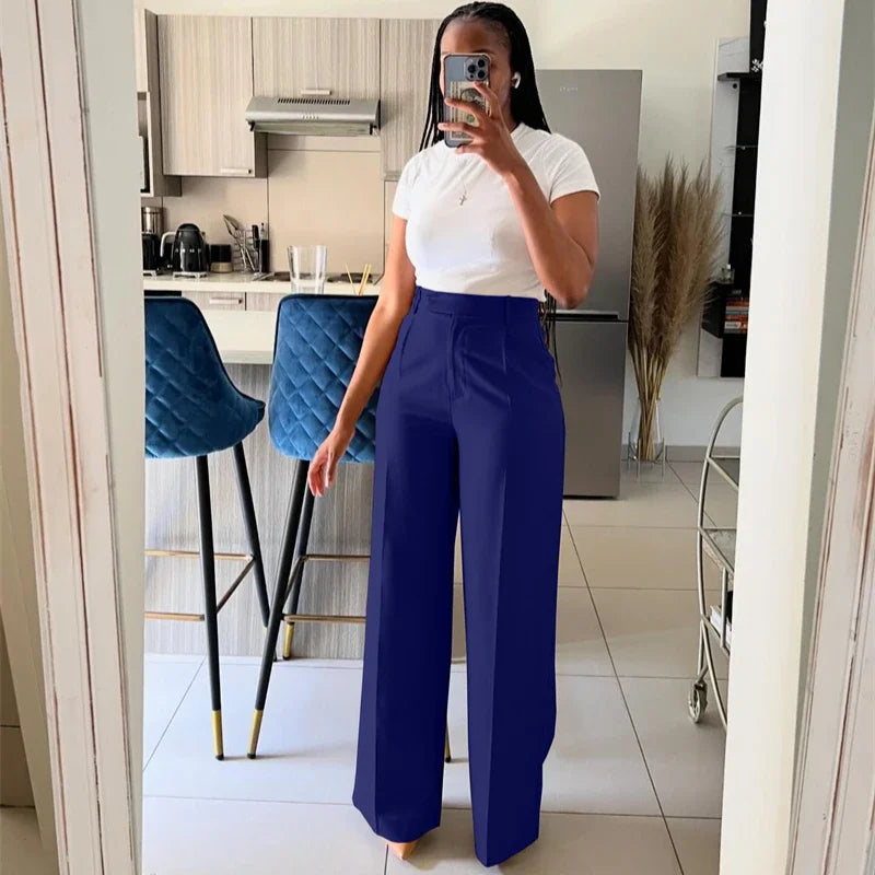 Elegant Fashion Wide Leg High Waist Loose Straight Trousers
