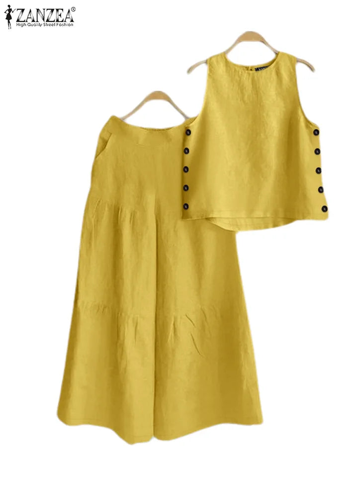 ZANZEA Sleeveless Tanks Tops Wide Leg Trousers