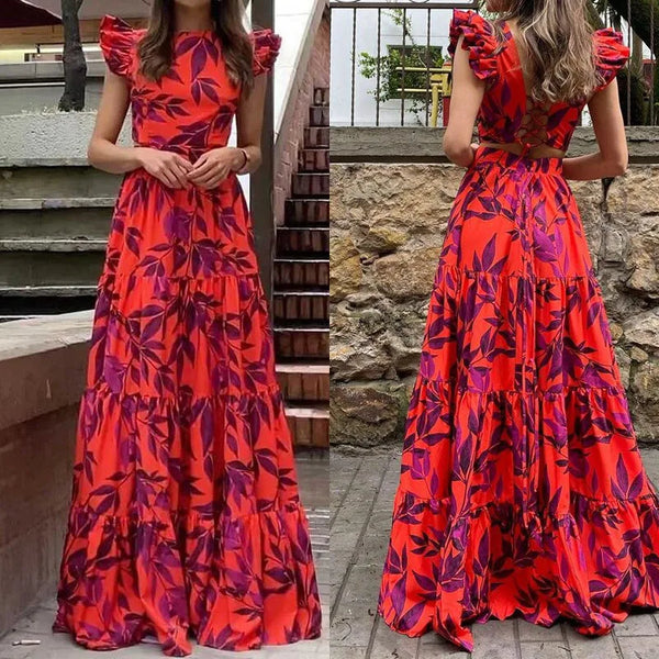 Flying Sleeves High Waist Casual Long Dress
