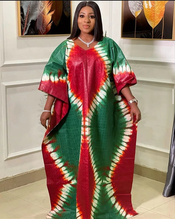 Printed V-neck Short Sleeve Long Maxi Dress