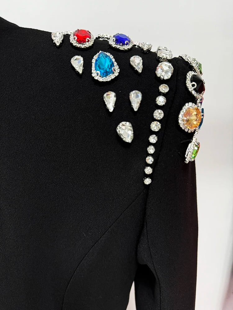 Sleeve Diamonds Rhinestone Beaded Long Dress