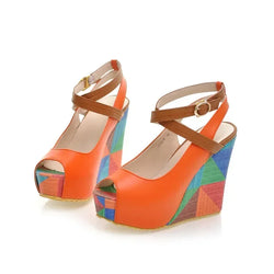 Ladies Wedges Heels Sandals Buckle Strap Peep-toe Shoes