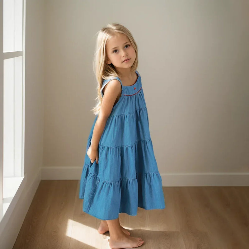 Denim Long Dresses Baby Girl