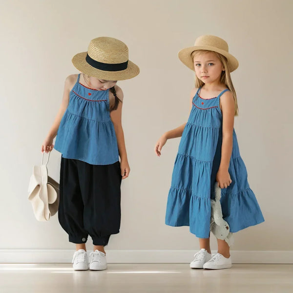 Denim Long Dresses Baby Girl