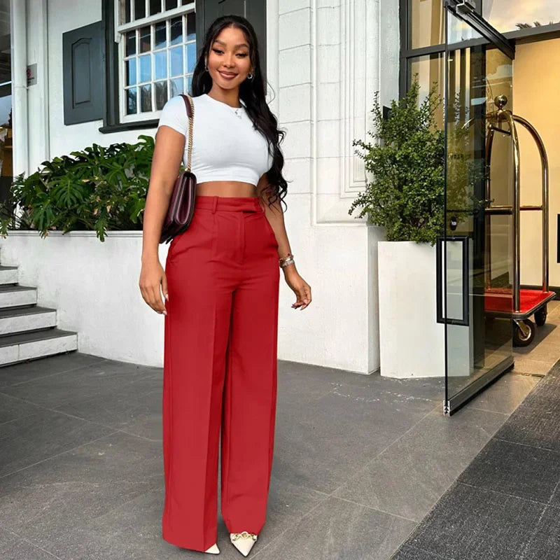 Elegant Fashion Wide Leg High Waist Loose Straight Trousers